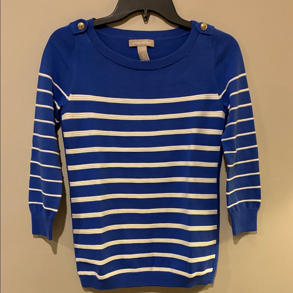 Banana Republic Royal Blue and White Striped Sweater